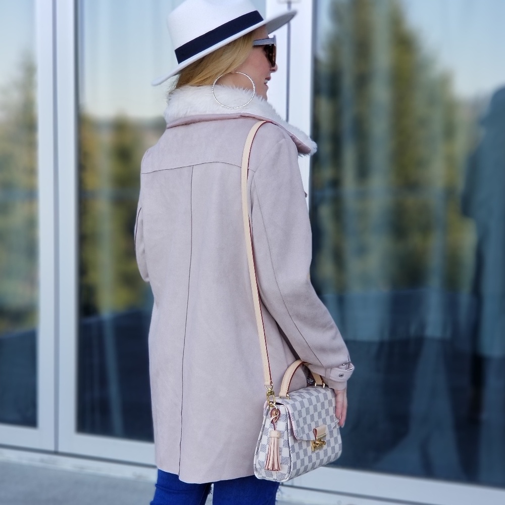Blush Suede Mini Trench Coat - Picture 2 of 3